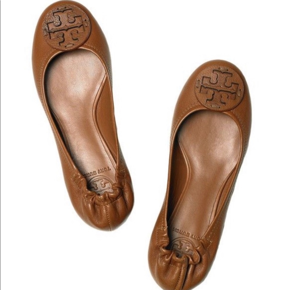 Tory Burch Reva Brown Leather Ballet Flats 8.5